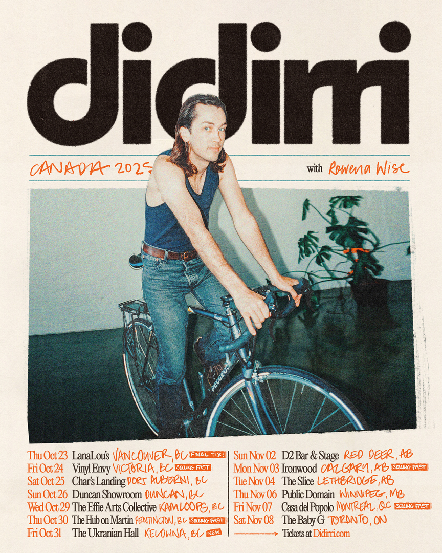 Didirri on a bicycle with his Canadian tour dates